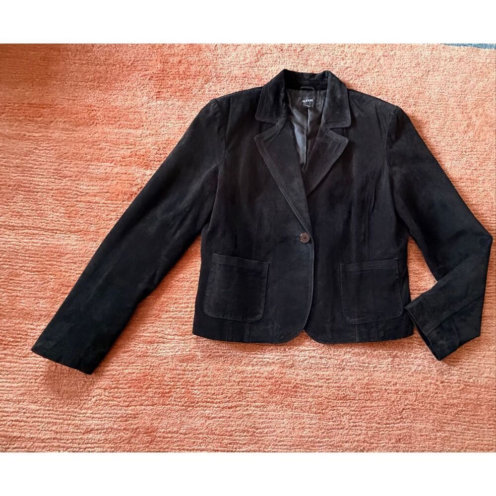 Alfani Black Genuine Suede Leather Blazer Jacket Size L